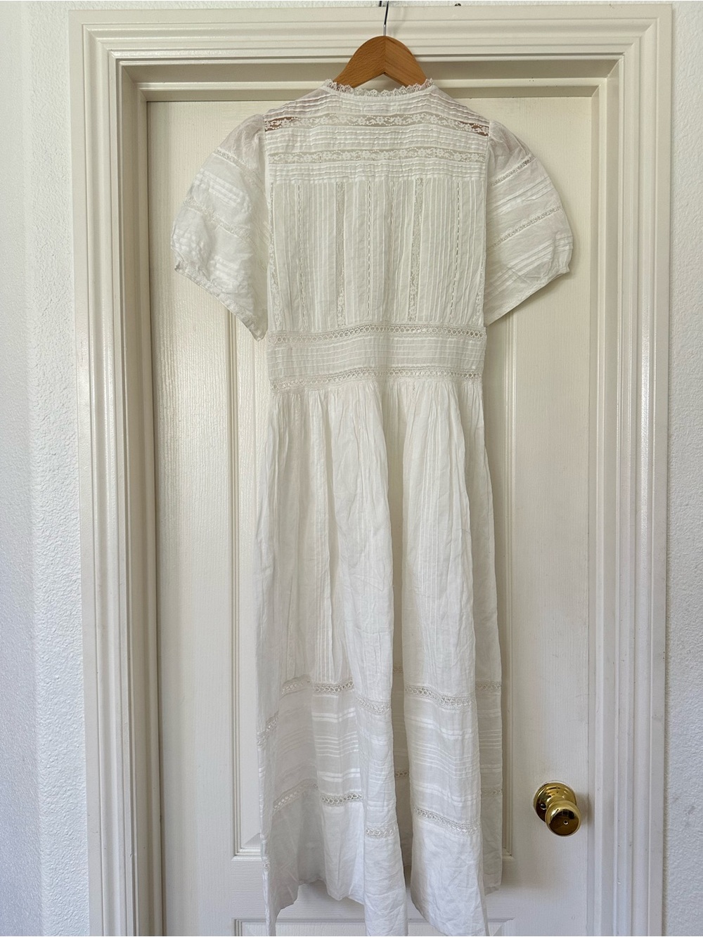 DOÈN White Poplin & Lace Tiered Midi Dress - Small - Picture 8 of 8